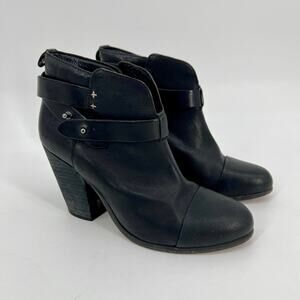 Rag & Bone Harrow Bootie Womens EU 37.5 US 7 Black Leather Belted Ankle Strap